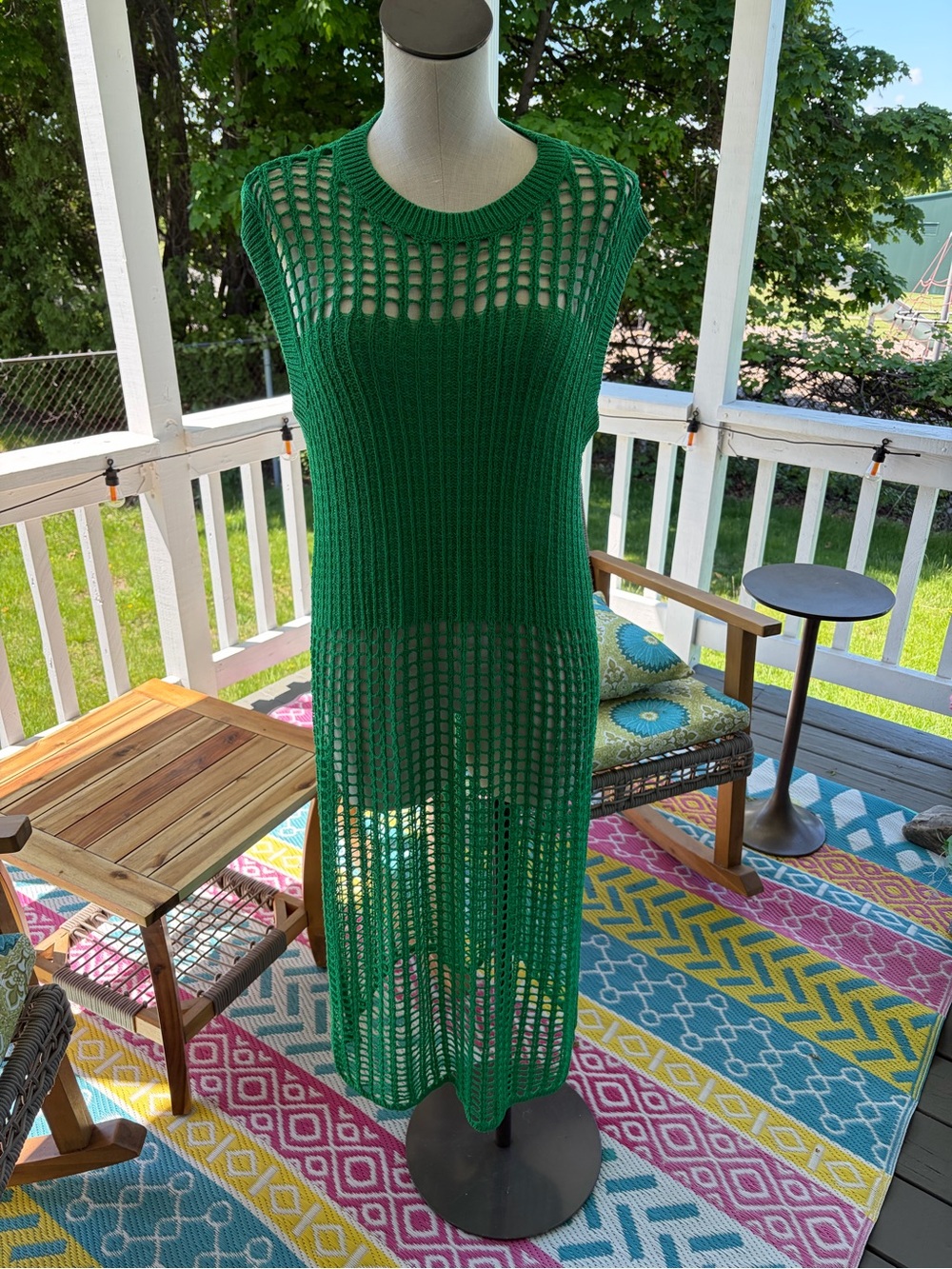 Green Crochet Knit Sleeveless Dress